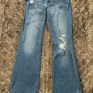 refuge Medium Blue Distressed Flare Jeans